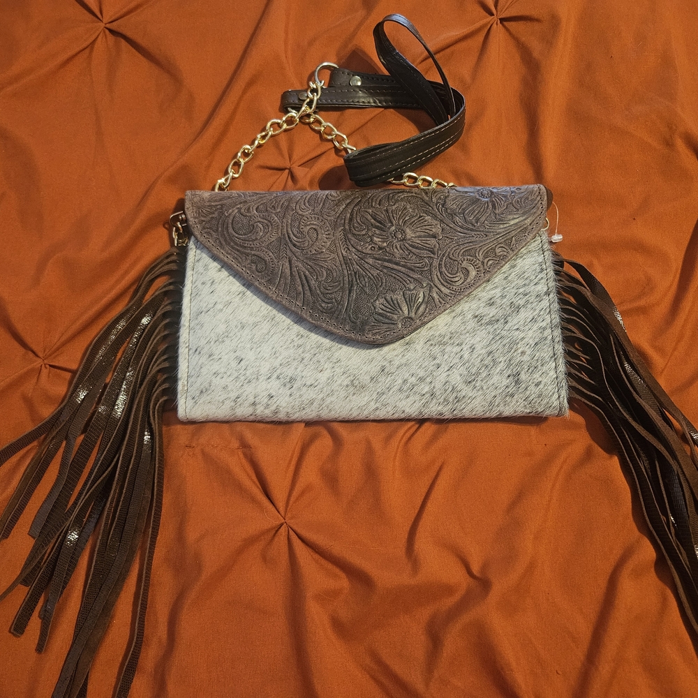 Brown and Cream Fringe Women's Bag